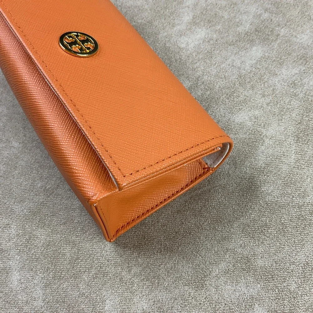 Tory Burch Sunglasses Glasses Semi-hard Case Orange Saffiano Leather Magnet Snap